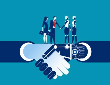 Human vs robot shake hand. Concept business automation illustration. Vector r Stock Illustration