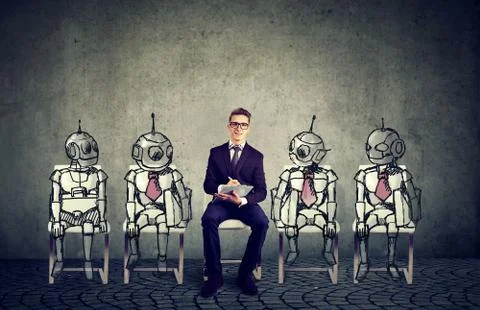 Human vs Robots concept Stock Photos