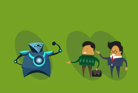 Human Vs Robots Modern Robotic And Business Men Over Green Background Stock Illustration