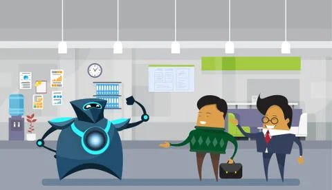 Human Vs Robots Modern Robotic And Business Men In Office Artificial Stock Illustration