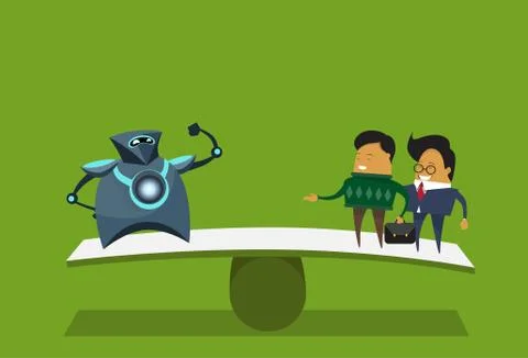 Human Vs Robots Modern Robotic And Business Men Over Green Background Artificial Stock Illustration