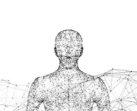 Human. Wireframe model with connection lines on white background, artificial  イラスト素材