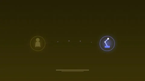 Human worker facing AI robot gold concept background loop Stock Footage 342617486