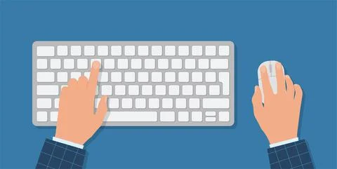 Human working on the computer. Hands on the keyboard and mouse. Programmer, b Stock Illustration