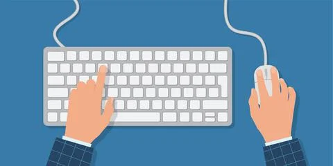 Human working on the computer. Hands on the keyboard and mouse. Programmer, b Stock-Illustration