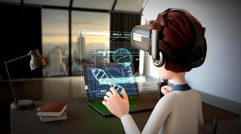 Human working technology data with virtual reality gadget. Stock Illustration