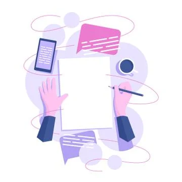 Human writes a message in top view Stock Illustration