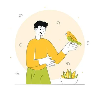 Human with yellow parrot vector line concept イラスト素材