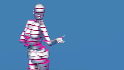 Human young elegant posing figure, showing presenting giving steel sliced woman Stock Footage 180648492