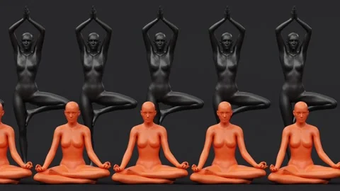 Human young elegant posing figure, relaxing or meditating asana, lotus pose Stock Footage 180655085