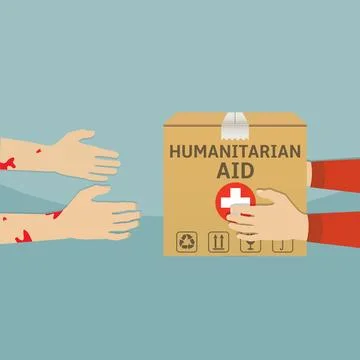 Humanitarian aid. A box passed from hand to hand. Flat design illustration. Stock Illustration