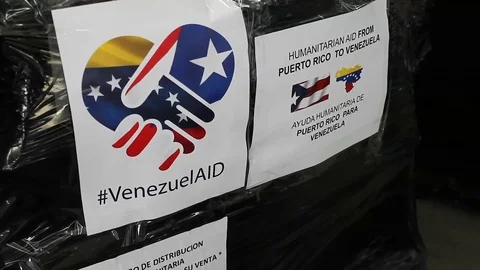 Humanitarian Aid Boxes Provided by Puerto Rico for Venezuela Stock Footage 104046664