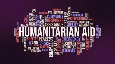 Humanitarian Aid Typography Word Cloud with Relief Emergency and Support Term 库存影片 341664875