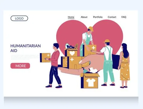 Humanitarian aid vector website landing page template Stock Illustration