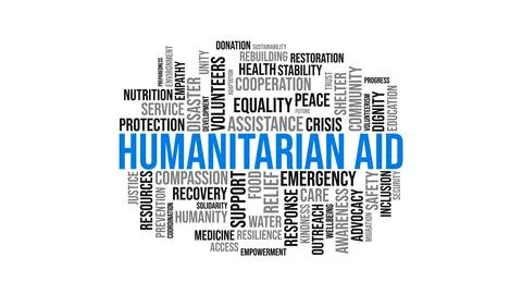 Humanitarian Aid Word Cloud Typography Illustration for Emergency Relief an.. Stock Illustration