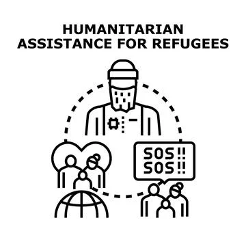 Humanitarian assistance providing support for global refugee crisis Stock Illustration