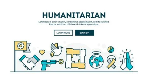 Humanitarian, colorful concept header, flat design thin line style Stock Illustration