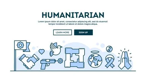 Humanitarian, concept header, flat design thin line style Stock Illustration