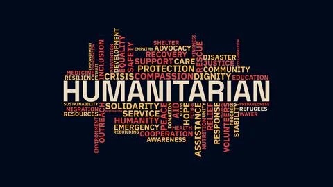 Humanitarian Word Cloud Concept with Crisis Aid and Support Terms Stock Illustration