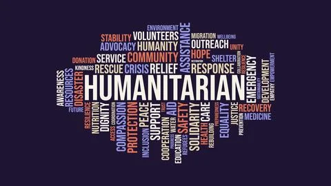 Humanitarian Word Cloud Typography Concept with Text Related to Crisis Reli.. Stock Illustration