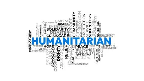 Humanitarian Word Cloud Typography Vector Illustration for Relief Aid and C.. Stock Illustration