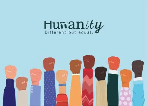 Humanity different but equal and diversity hands up with fist sign vector design Stock Illustration