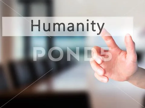 Humanity - Hand pressing a button on blurred background concept Stock Photos