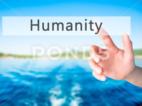 Humanity - Hand pressing a button on blurred background concept Stock Photos