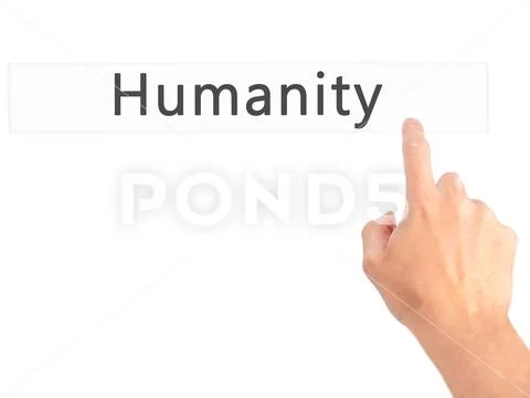Humanity - Hand pressing a button on blurred background concept Stock Photos