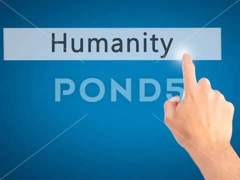 Humanity - Hand pressing a button on blurred background concept Stock Photos