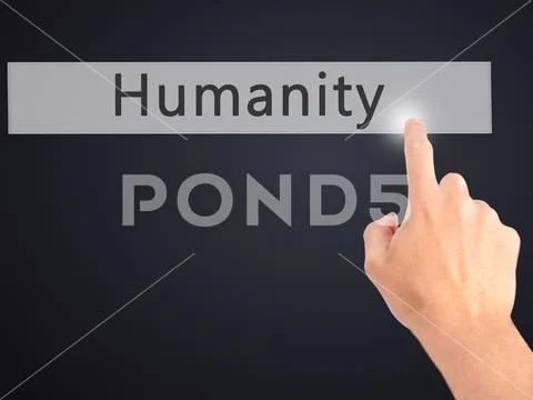 Humanity - Hand pressing a button on blurred background concept Stock Photos