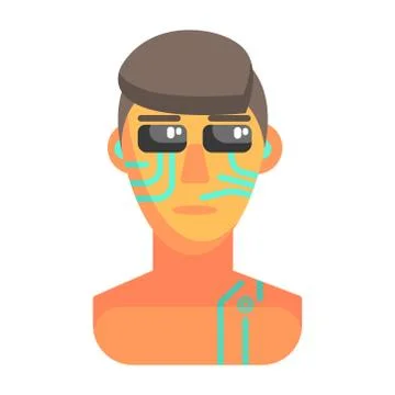 Humanized Android Portrait With Electronic Elements, Part Of Futuristic Robotic イラスト素材