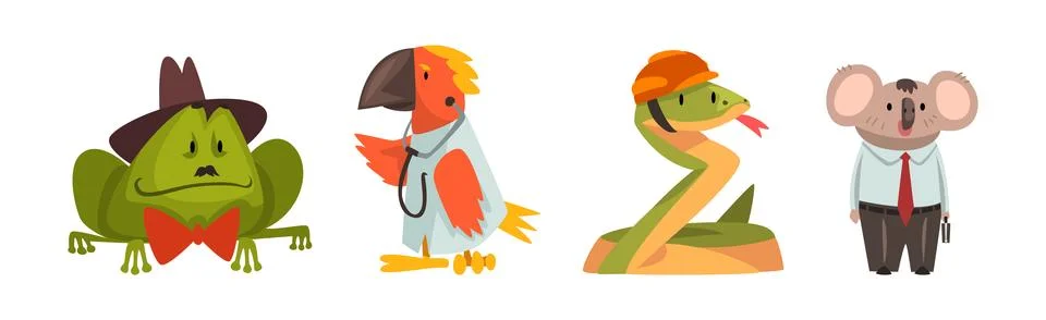 Humanized Animals of Different Professions and Wear Clothing Vector Set イラスト素材
