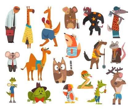 Humanized Animals of Different Professions with Big Vector Set Illustrazione stock