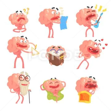 Humanized Brain Cartoon Character With Arms And Legs Funny Life Scenes And Stock Illustration