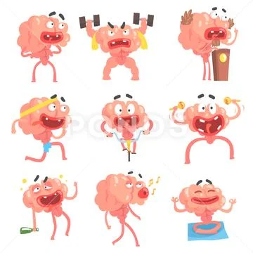 Humanized Brain Cartoon Character With Arms And Legs Funny Life Scenes And Stock Illustration