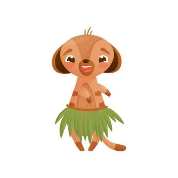 Humanized Gopher in Hawaiian Skirt. Vector illustration on white background. Stock Illustration