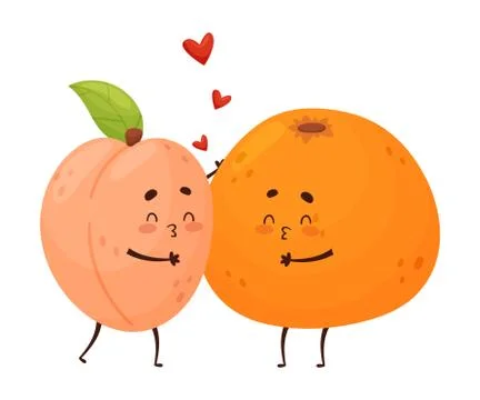 Humanized peach and orange cuddle. Vector illustration. Stock Illustration