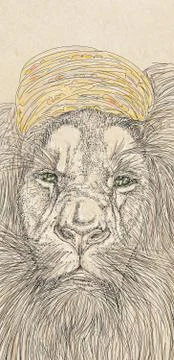 A humanized realistic lion, dressed in a hat Stock Illustration