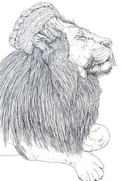 A humanized realistic lion, dressed in a hat Stock Illustration