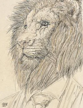 A humanized realistic lion, dressed in a hat Stock Illustration