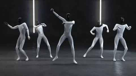 Humanodid's works dance. Joint dance. 3d illustration Stock Illustration