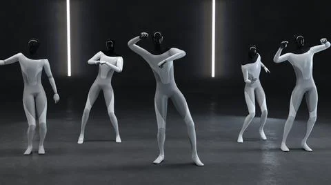 Humanodid's works dance. Joint dance. 3d illustration Stock Illustration