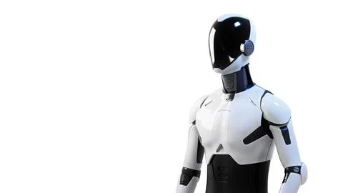 Humanoid AI robot assistant half length on white background. Stock Illustration