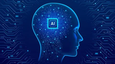 Humanoid AI robot head concept Stock Illustration