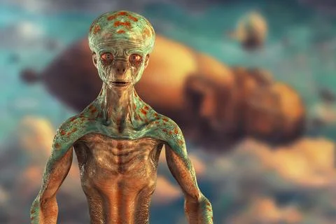 Humanoid alien, 3D illustration Illustrazione stock