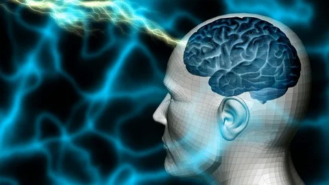 Humanoid and brain with energy lights Stock Footage