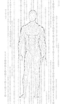 Humanoid android man standing cyberspace binary code. Robot artificial intell イラスト素材
