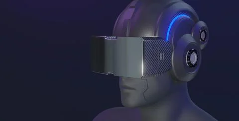 Humanoid Android Robot with VR headset 3D Illustration Stock Illustration