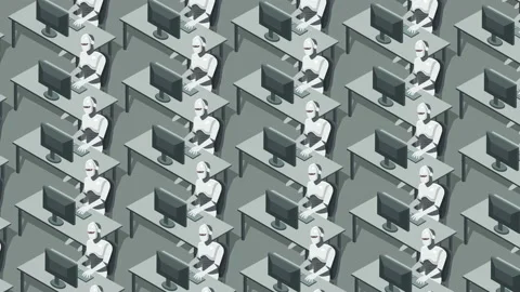 Humanoid artificial intelligence robots works on the computer. Futuristic cyber 스톡 동영상 119910952